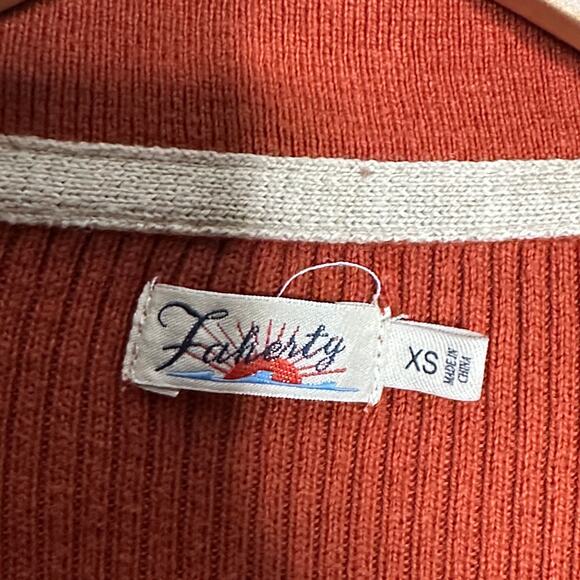 FAHERTY Miki Ribbed Polo Sweater Burnt Brick Orange Sz XS $168 {3Y17} - Picture 4 of 4